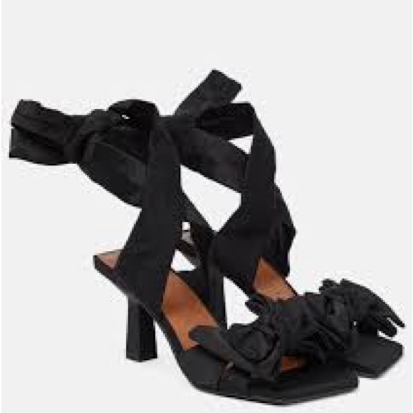 NIB Ganni Black Soft Bow Bow-Tie Heel Sandals - Picture 12 of 16